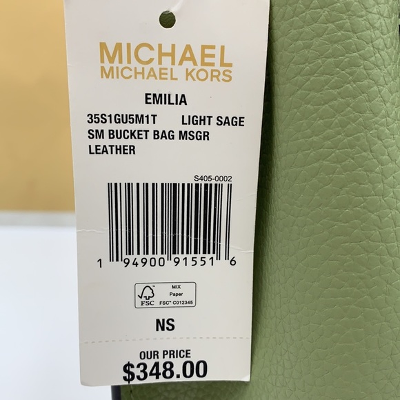 MICHAEL KORS EMILIA SMALL BUCKET BAG MESSENGER LIGHT SAGE COLOR - Picture 14 of 15